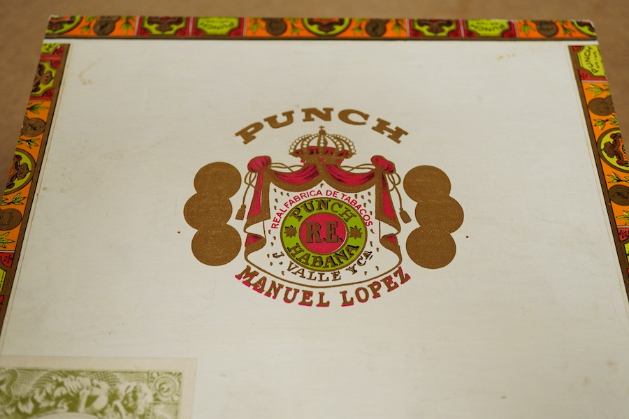 A box of eighteen Punch Coronation Cuban cigars, in opened box.